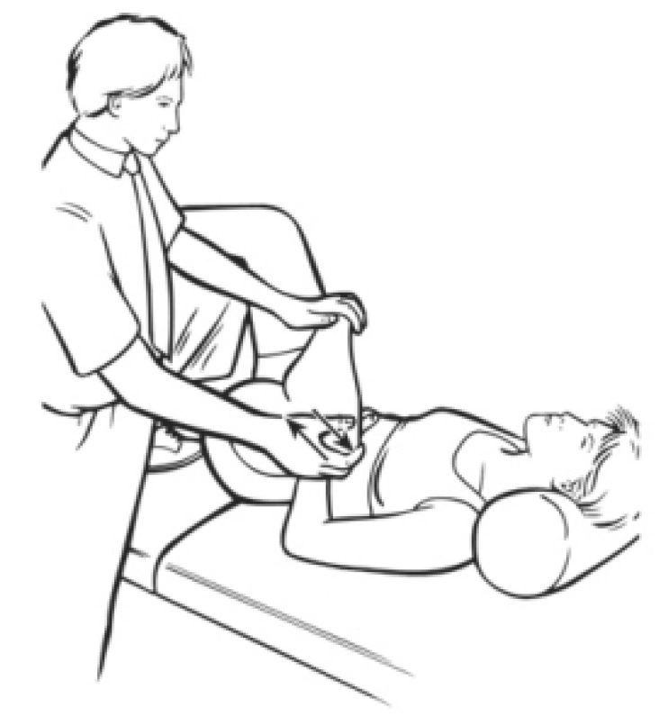 Figura 4 19 Trattamento MET del piriforme con immagine dell'anca completamente flessa e ruotata esternamente 3